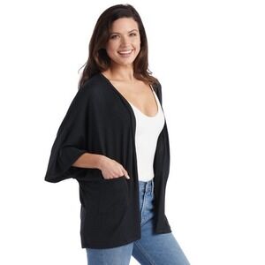 SOFTIES Dream Kimono Open Cardigan Sz S/M Black Knit Dolman Sleeve Pockets
